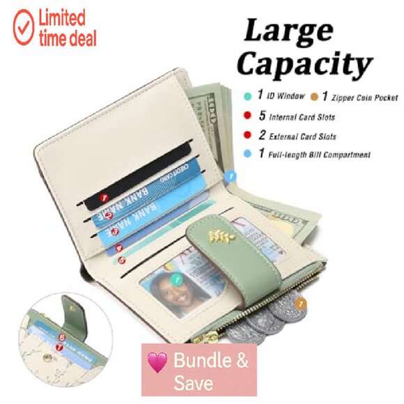 RFID Blocking Leather Bifold Wallet with Zipper Pocket & ID Window - Picture 3 of 7